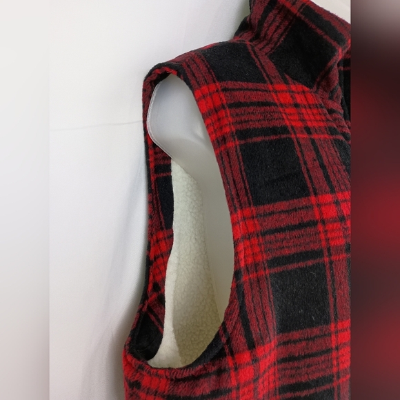Plaid Red Black Christmas Winter Sherpa Sleeveless Vest Preppy Plus Size XXL - Picture 8 of 10